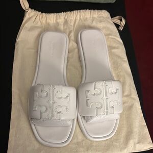 Tory Burch White Sandals with Signature Logo